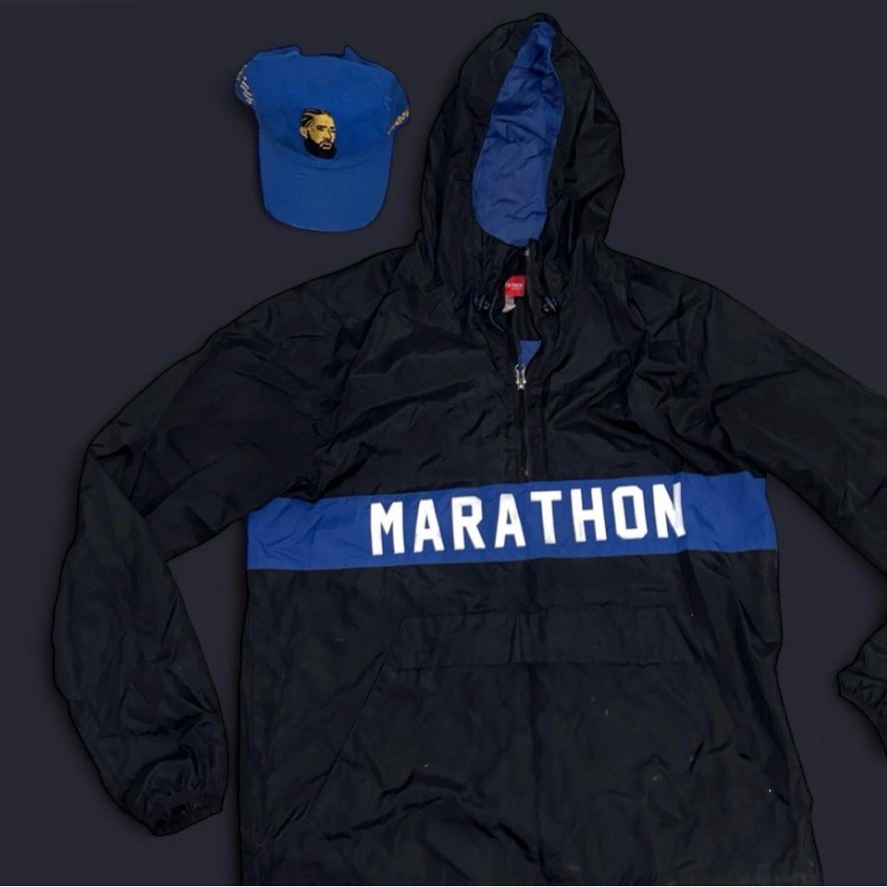 The Marathon Clothing  Black Anorak Windbreaker Jacket.